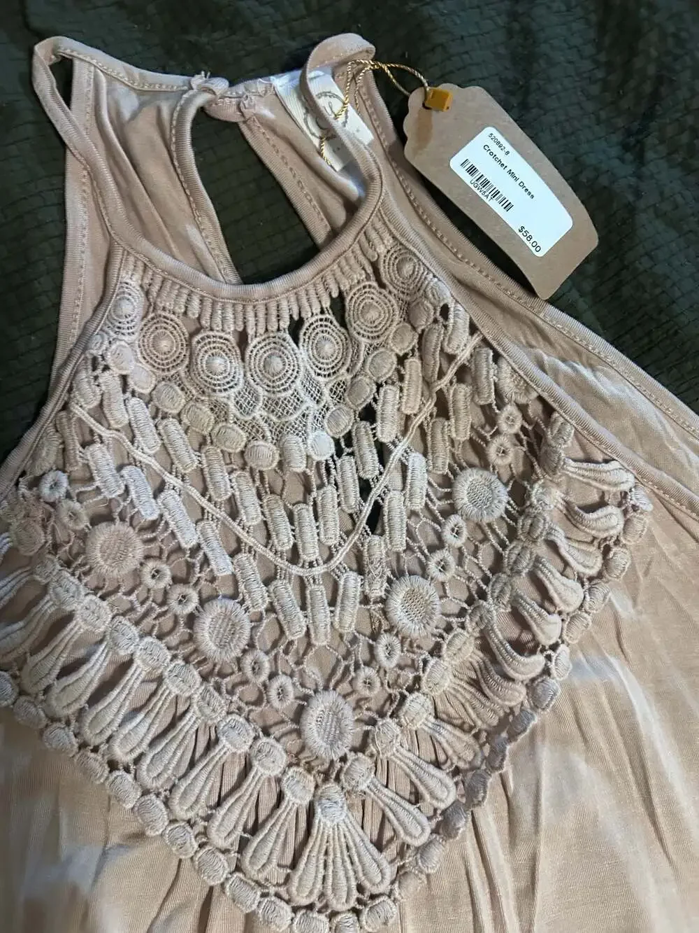 NWT Boutique Boho Mini Dress in Taupe (MSRP $58)